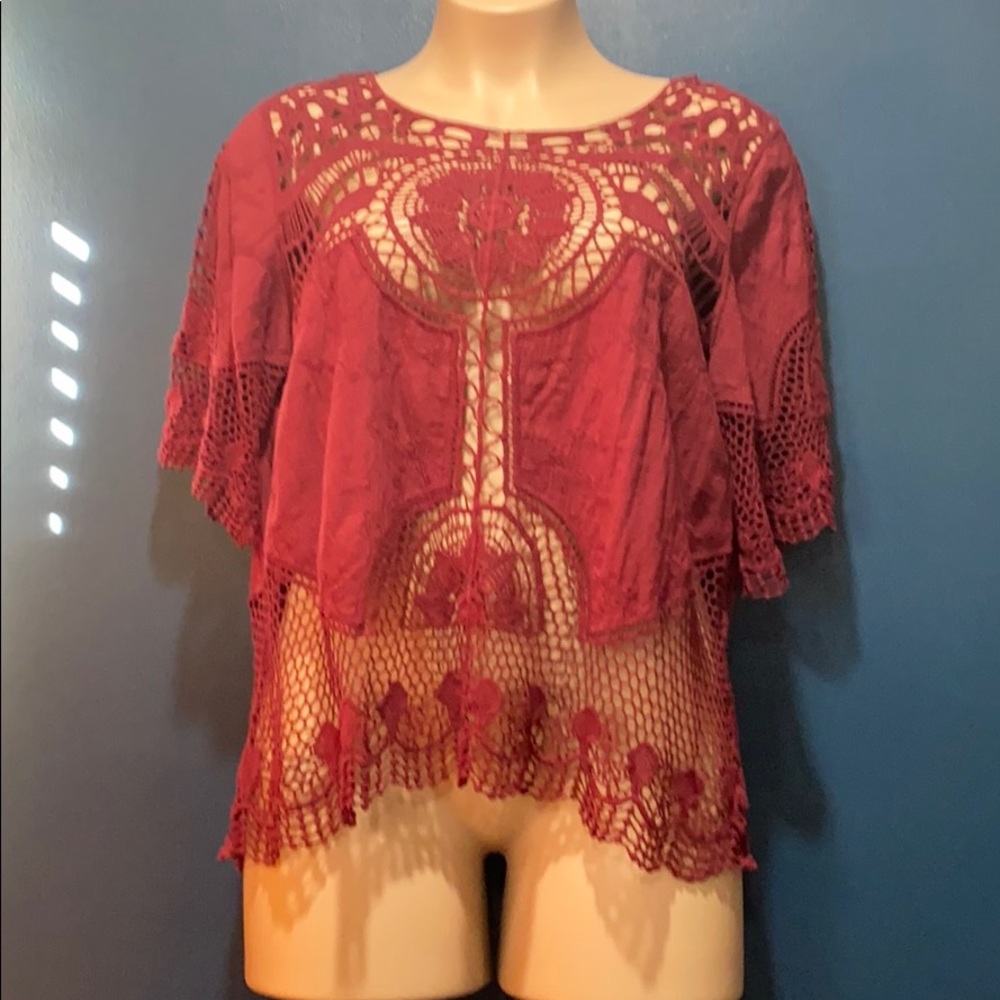 Crimson crocheted blouse